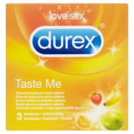 Durex Taste Me kondomy s příchutí banánu, pomeranče, jahody a jablka 3 ks